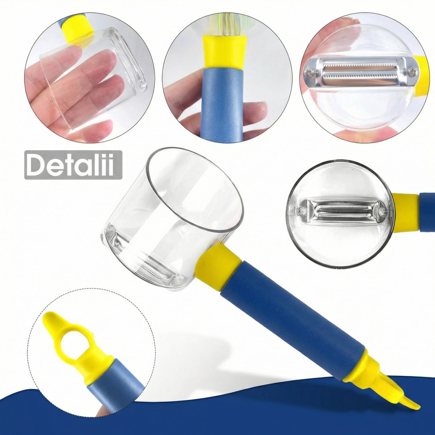 Curățător Multifuncțional din Oțel Inoxidabil pentru Bucătărie – cu Recipient pentru Colectarea Cojilor, Ergonomic, Rezistent la Rugină