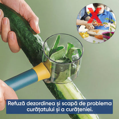 Curățător Multifuncțional din Oțel Inoxidabil pentru Bucătărie – cu Recipient pentru Colectarea Cojilor, Ergonomic, Rezistent la Rugină