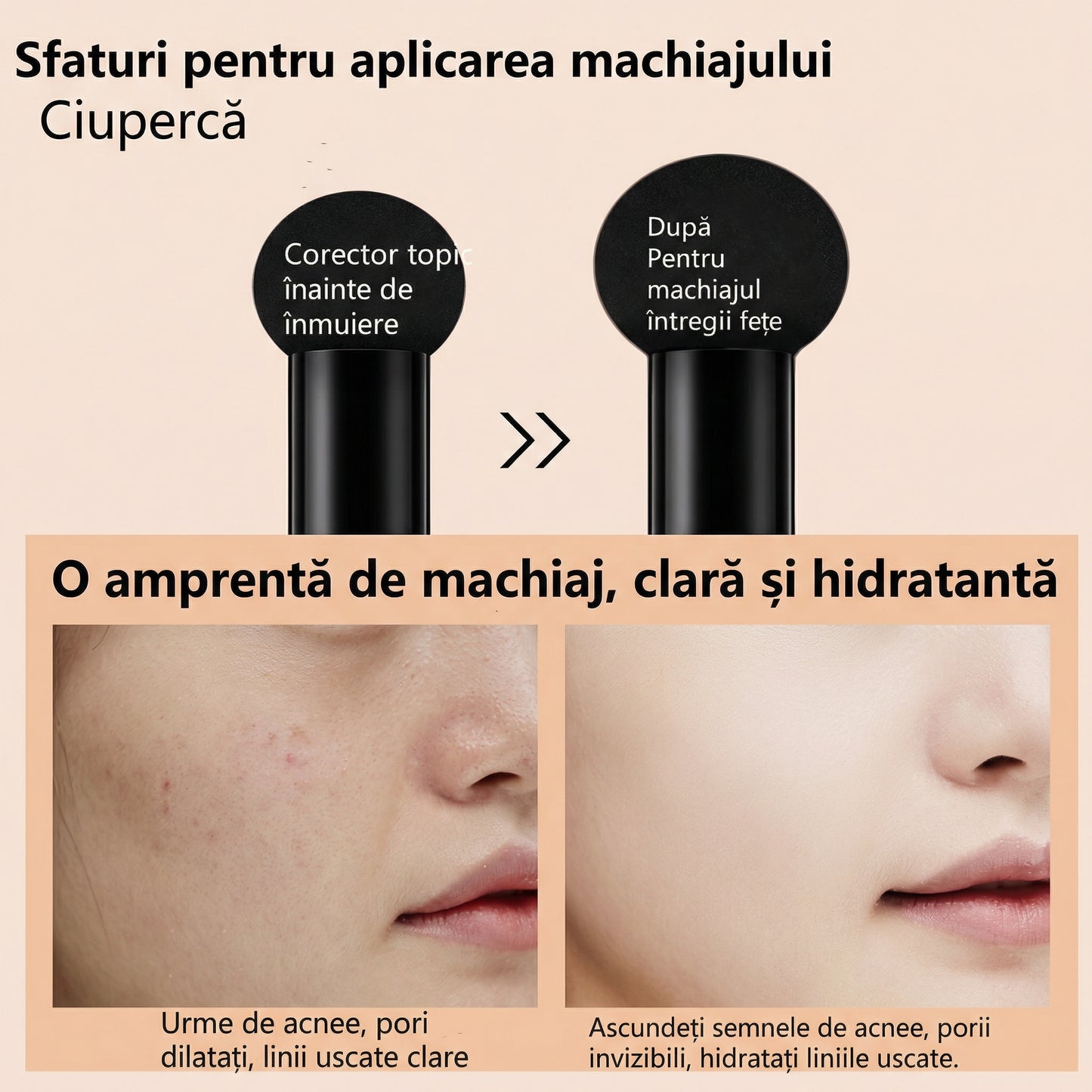 Fond de Ten Hidratant cu Efect Iluminator, Aplicator Tip Burete „Ciupercă”, Nuanța Ivory