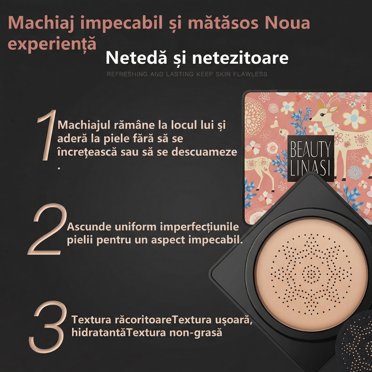 Fond de Ten Hidratant cu Efect Iluminator, Aplicator Tip Burete „Ciupercă”, Nuanța Ivory