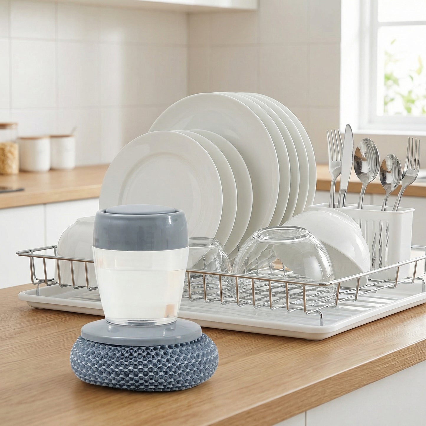 Set Curățare Multifuncțională, Perie cu Rezervor Detergent, Bureți Inox