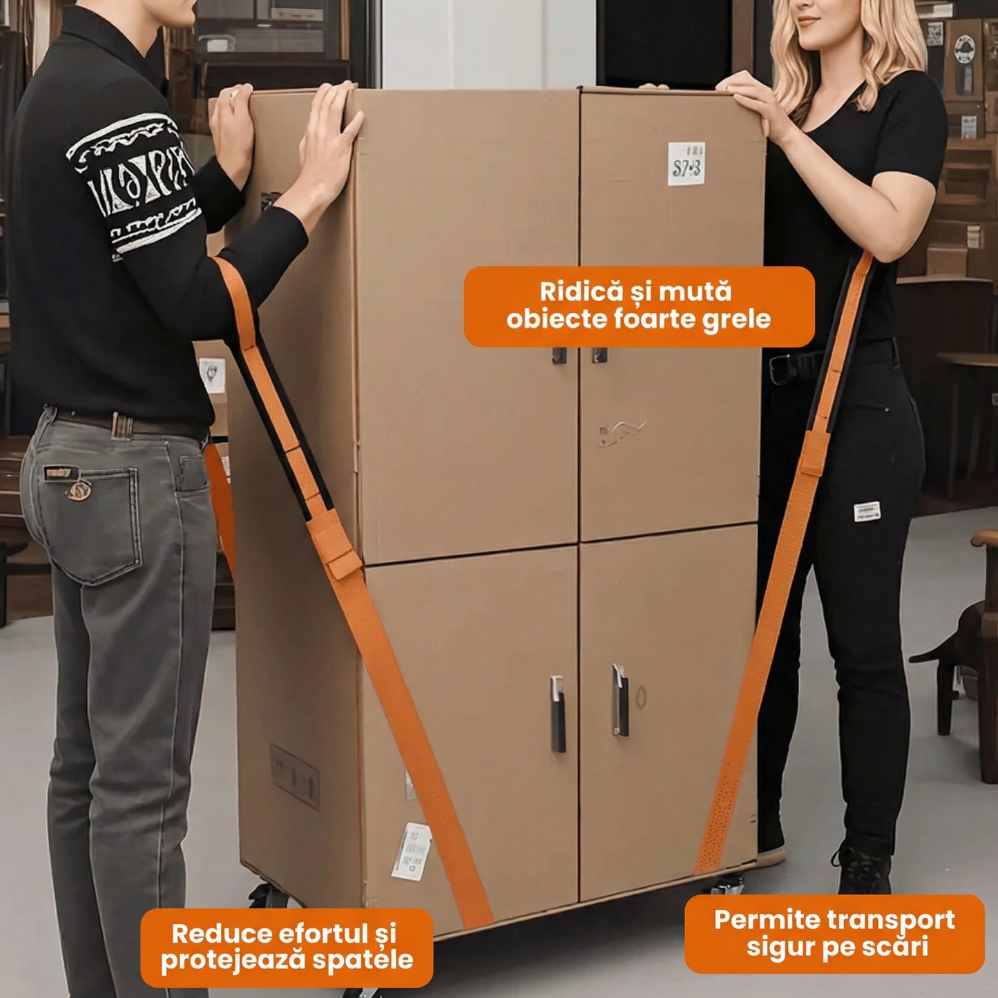 Set de 2 Curele Profesionale pentru Ridicarea și Mutarea Mobilierului și Electrocasnicelor Grele