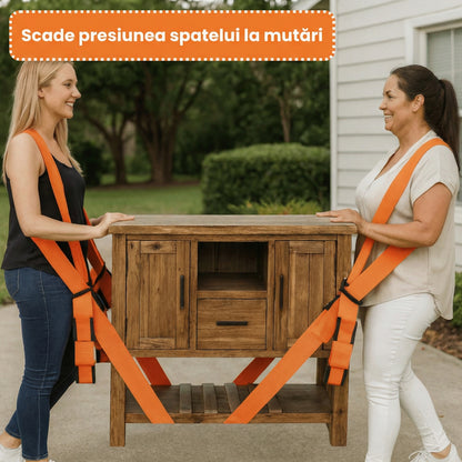 Set de 2 Curele Profesionale pentru Ridicarea și Mutarea Mobilierului și Electrocasnicelor Grele