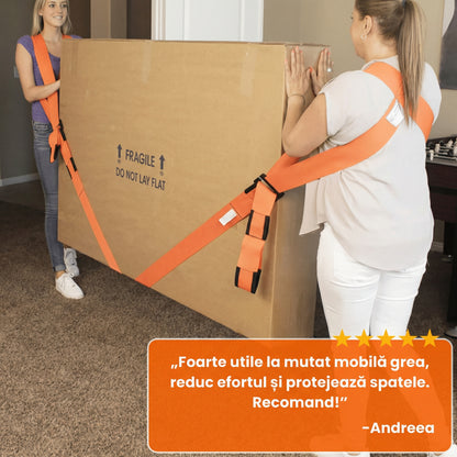 Set de 2 Curele Profesionale pentru Ridicarea și Mutarea Mobilierului și Electrocasnicelor Grele