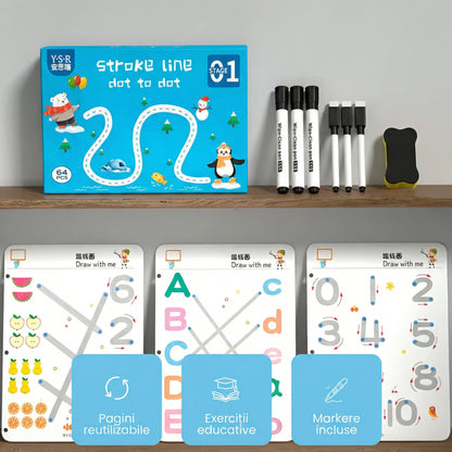 Set Interactiv de Exerciții Educative Pentru Copii cu 64 de Pagini Reutilizabile, Markere și Radieră