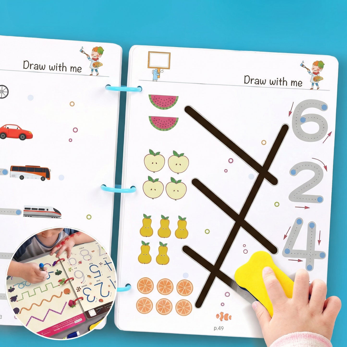 Set Interactiv de Exerciții Educative Pentru Copii cu 64 de Pagini Reutilizabile, Markere și Radieră