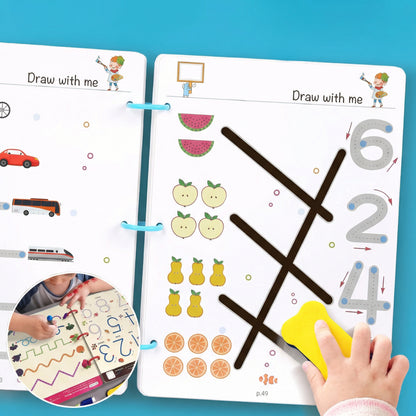 Set Interactiv de Exerciții Educative Pentru Copii cu 64 de Pagini Reutilizabile, Markere și Radieră