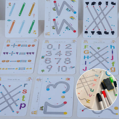 Set Interactiv de Exerciții Educative Pentru Copii cu 64 de Pagini Reutilizabile, Markere și Radieră