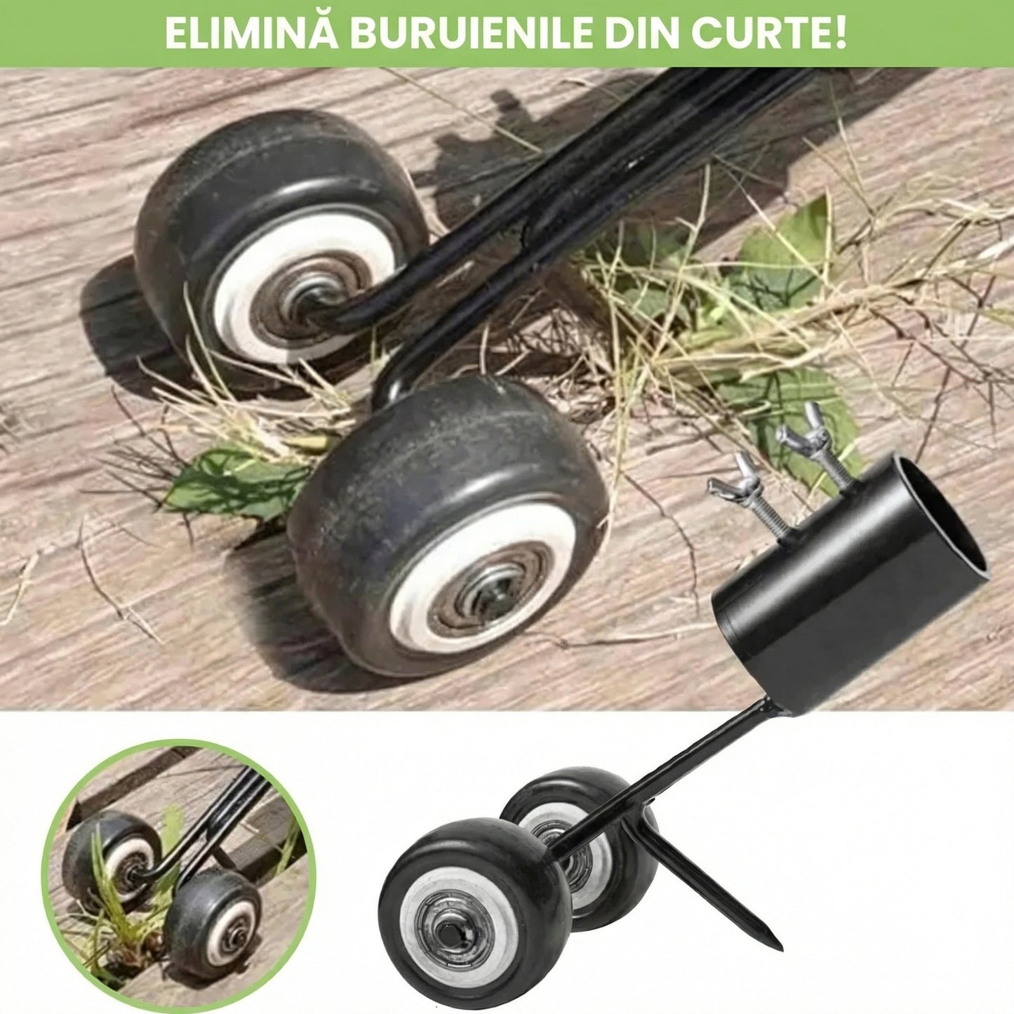 Unealtă pentru Eliminarea Buruienilor cu Roți, Reglabilă și Ușor de Folosit
