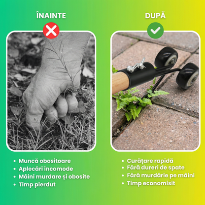 Unealtă pentru Eliminarea Buruienilor cu Roți, Reglabilă și Ușor de Folosit