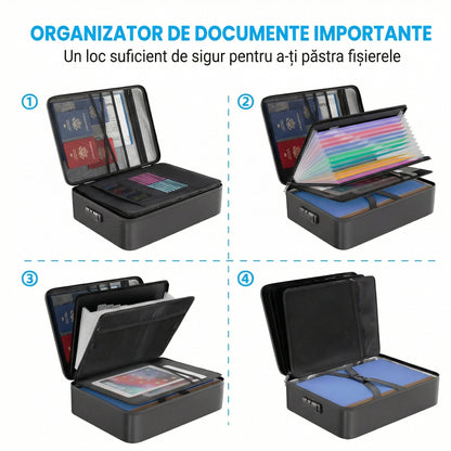 Cutie Portabilă de Arhivare cu Lacăt Rezistentă la Apă și Foc cu 13 Compartimente, Dosar Tip Acordeon, Organizator de Documente și Etichete
