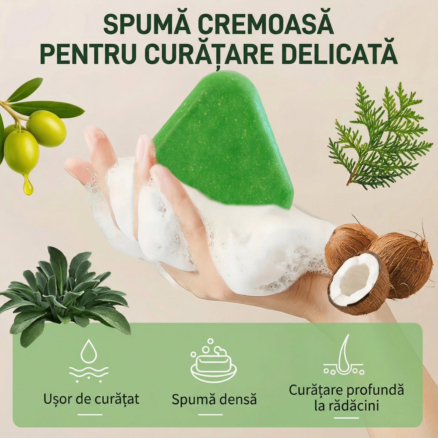 Șampon Solid 3-în-1, Formulă pe Bază de Plante, Amestec Hrănitor, Întărire Rădăcini