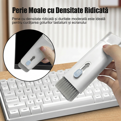 Kit Multifuncțional de Curățare Produse Electronice 7 în 1 cu Microfibră, Suport Telefon, Pulverizator și Perie pentru Electronice, pentru Laptop, Tastatură