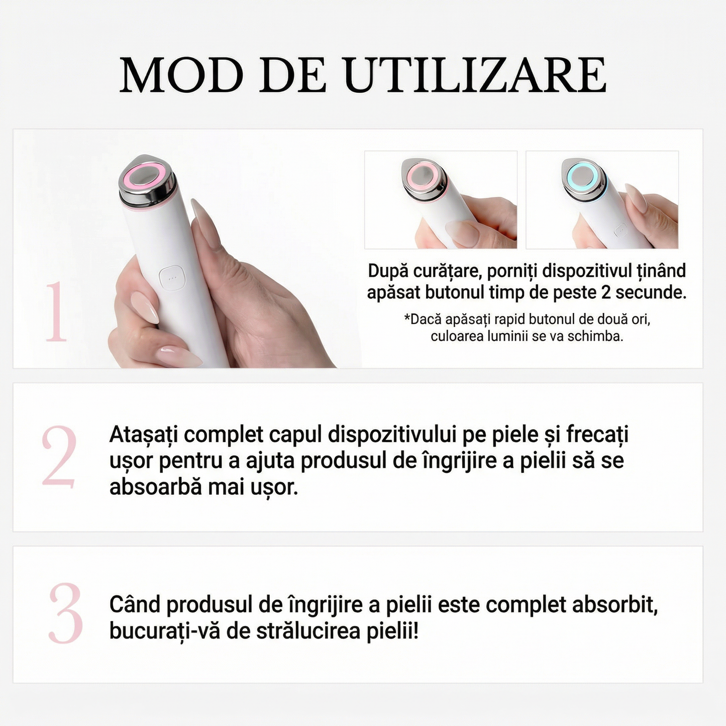 Dispozitiv Facial Anti-Îmbătrânire Portabil cu Încălzire, LED și Încărcare USB-C