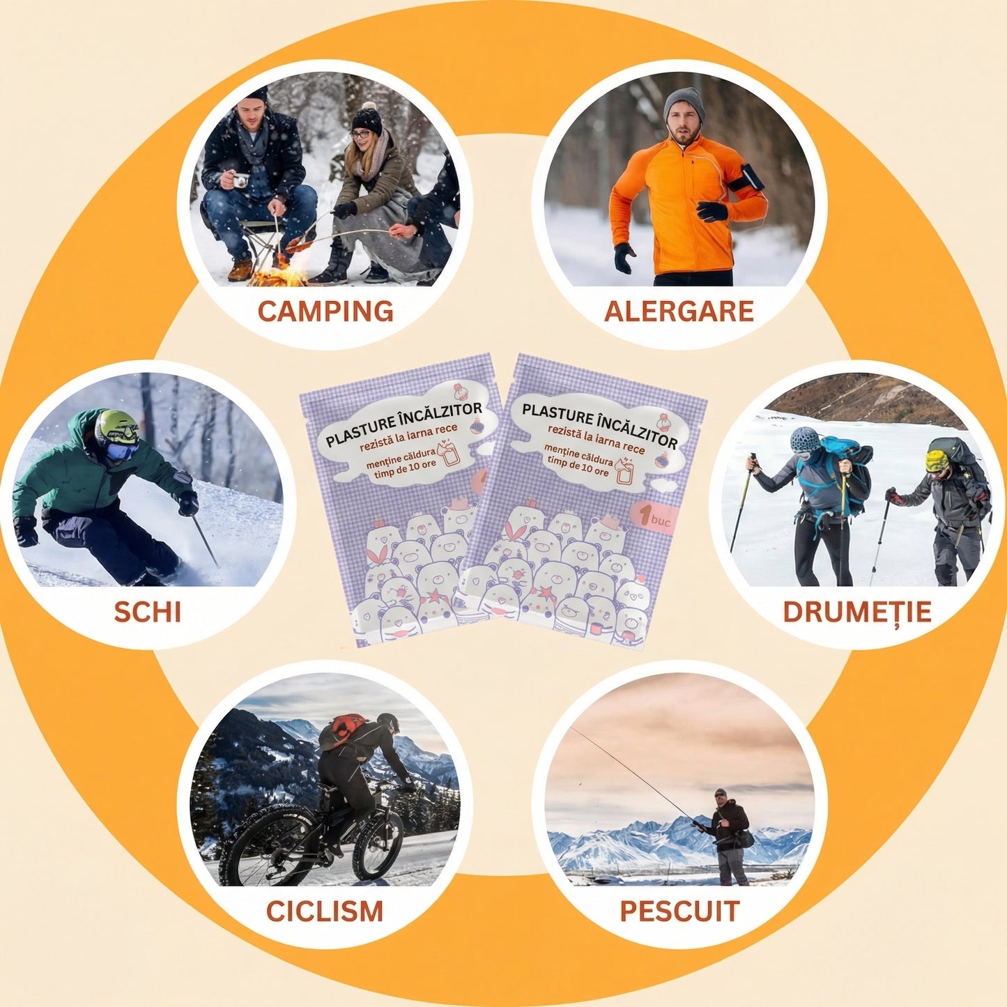 Set de 10 Plasturi Termici pentru Corp, Autoadezivi, pentru Calmarea Durerilor de Spate și Menstruale