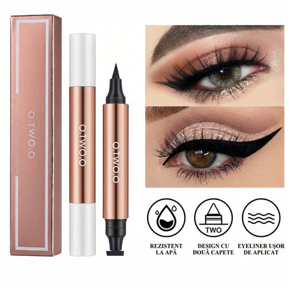 Eyeliner Tip Ștampilă Negru, Lichid, Rezistent la Apă, cu Uscare Rapidă, Stilou Dublu pentru Conturul Ochilor
