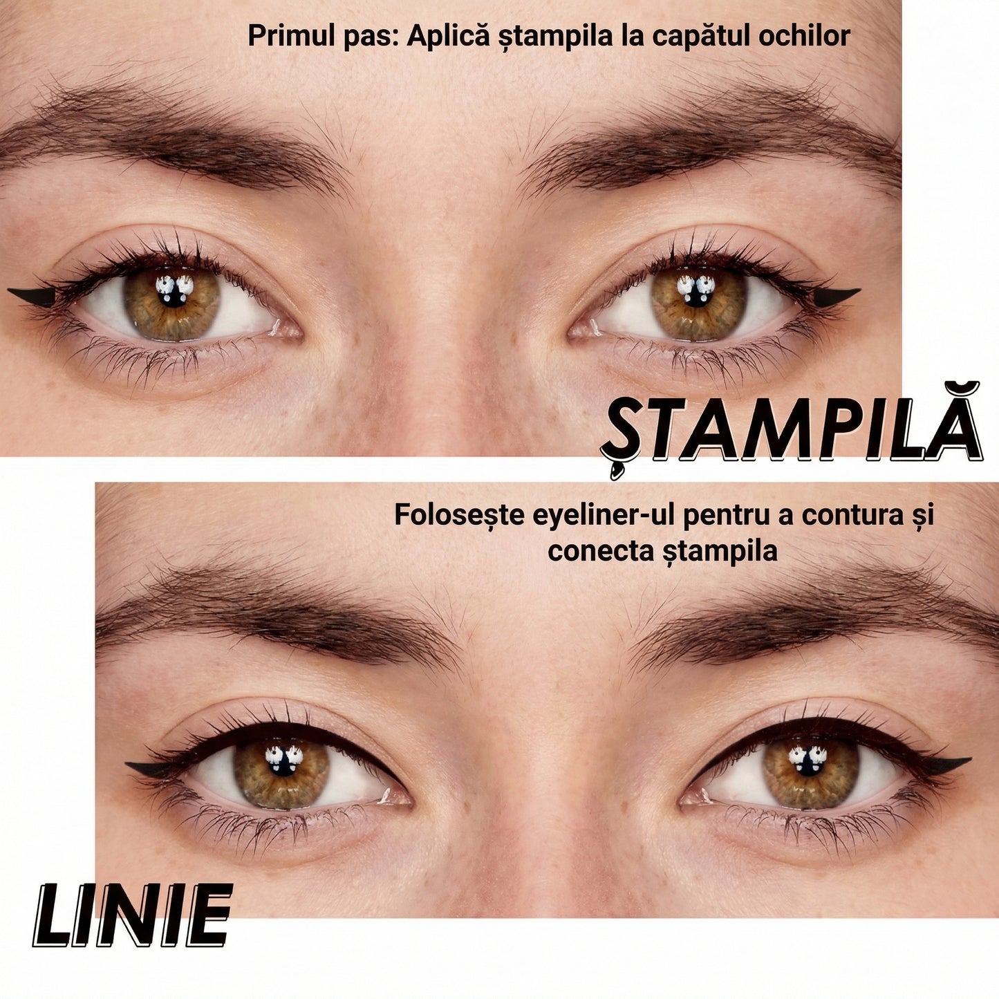 Eyeliner Tip Ștampilă Negru, Lichid, Rezistent la Apă, cu Uscare Rapidă, Stilou Dublu pentru Conturul Ochilor