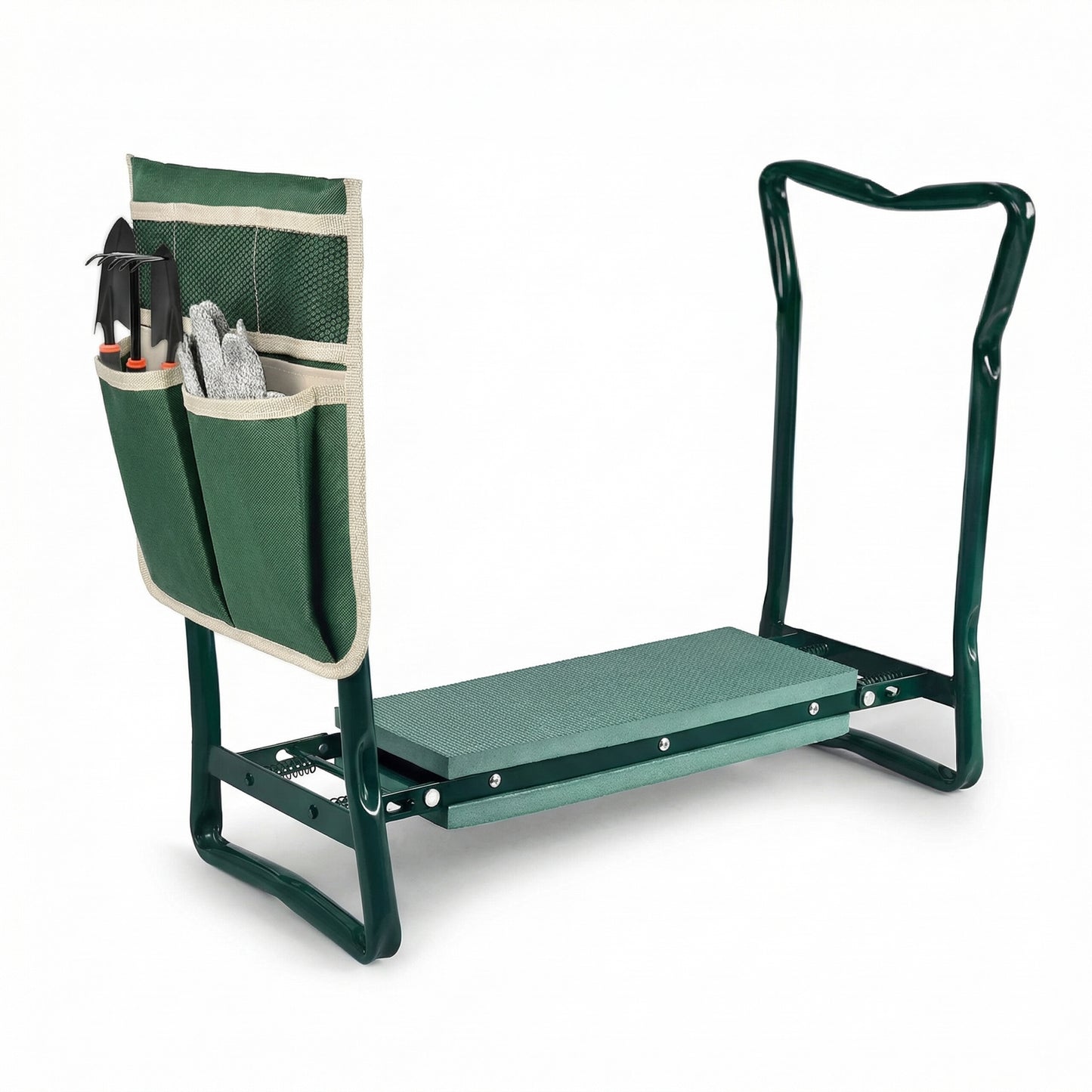 Scaun Grădină cu Pernă de Spumă, Cadru din Oțel, cu Buzunar pentru Unelte Detașabil