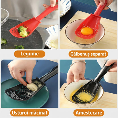 Set Două Linguri Multifuncționale de Bucătărie, Include Strecurătoare pentru Zdrobire și Scurgere
