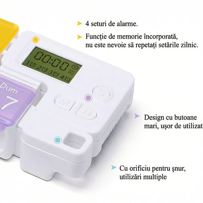 Organizator pentru Pastile Săptămânal cu Ceas și Alarmă