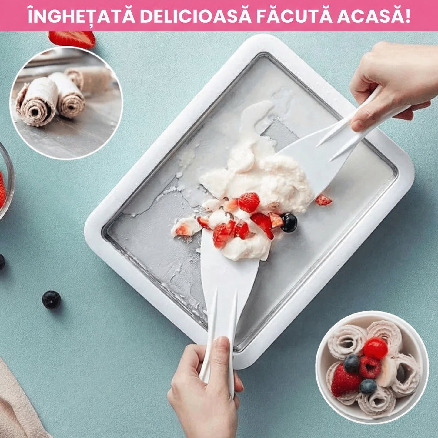 Tavă pentru Înghețată De Casă Cu Iaurt Sau Lapte Cu Două Spatule Incluse