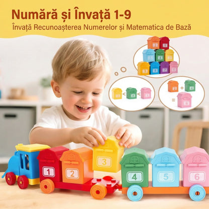 Trenulețul Magic - Set Interactiv de Joacă pentru Copii cu Ferma Animalelor pe Numere pentru Învățare, Păpuși pentru Degete și Cuburi
