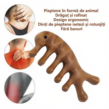 Pieptene Gua Sha din Lemn de Santal, Ergonomic, pentru Masaj scalp, Gât, Brațe, Picioare