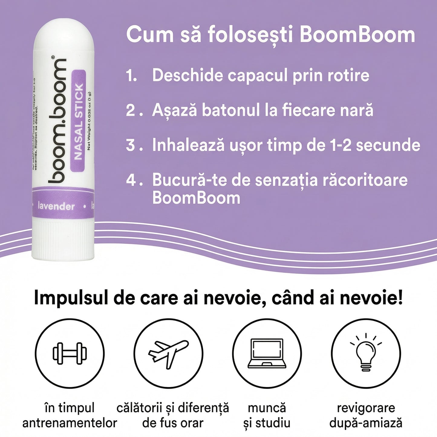 Boom Boom - Creioane Nazale cu Mentă și Uleiuri Esențiale pentru Nas Înfundat