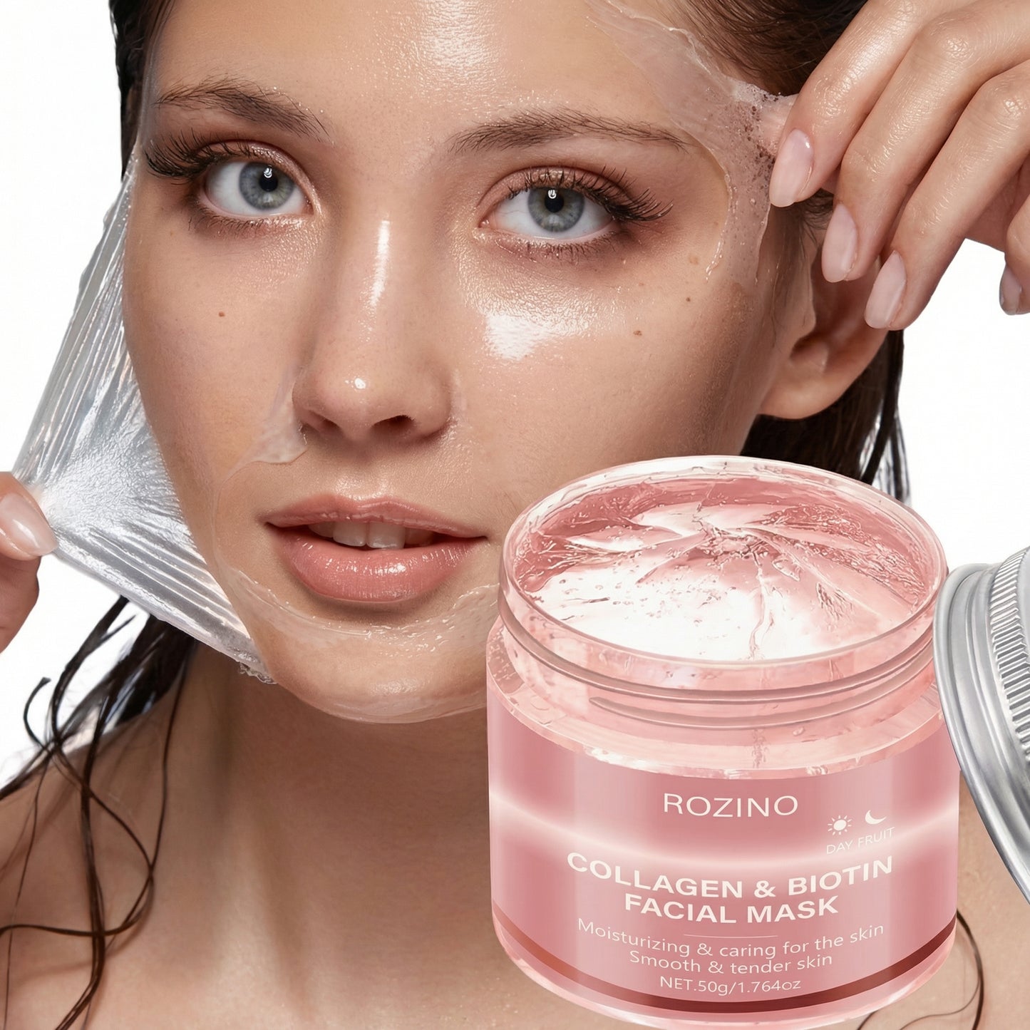 Mască Facială cu Colagen și Biotină - Aromă de Bujor, Hidratare Zi și Noapte, Potrivită pentru Toate Tipurile de Piele