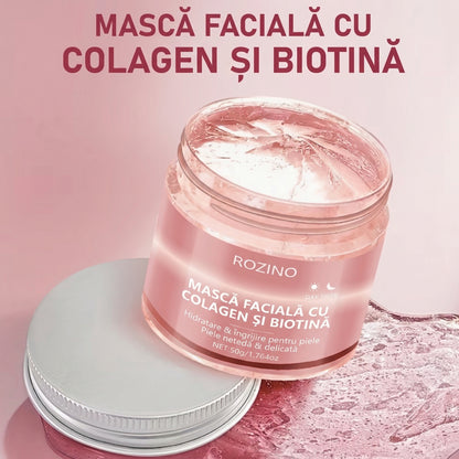 Mască Facială cu Colagen și Biotină - Aromă de Bujor, Hidratare Zi și Noapte, Potrivită pentru Toate Tipurile de Piele