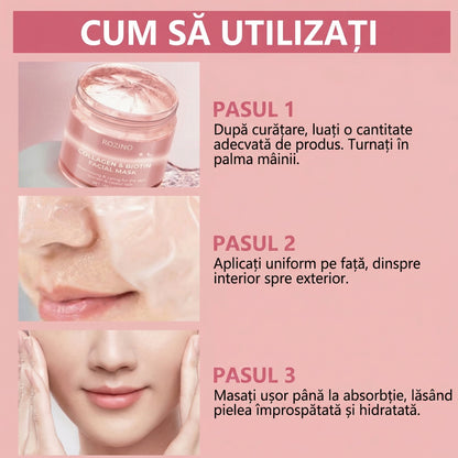 Mască Facială cu Colagen și Biotină - Aromă de Bujor, Hidratare Zi și Noapte, Potrivită pentru Toate Tipurile de Piele