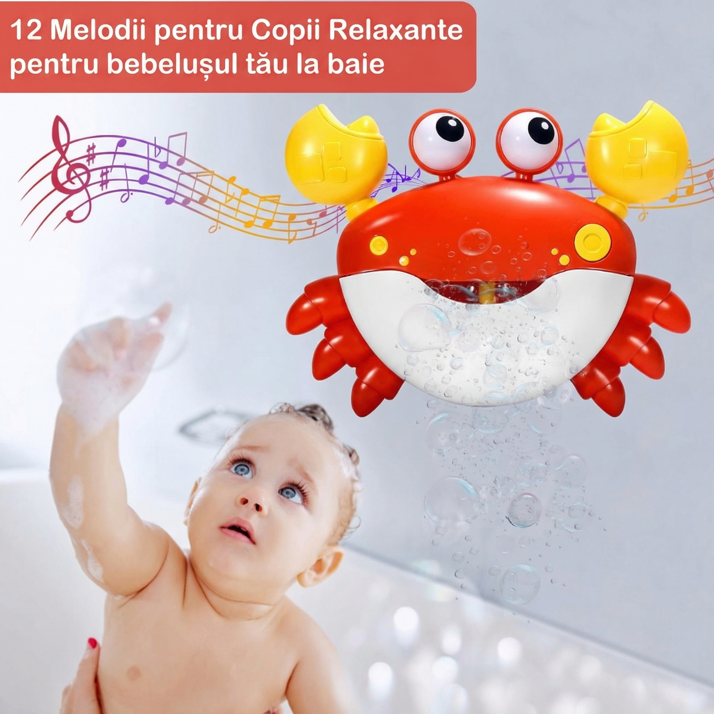 Jucarie de Baie - Mașină de Spumă în Formă de Crab cu 12 Melodii pentru Copii