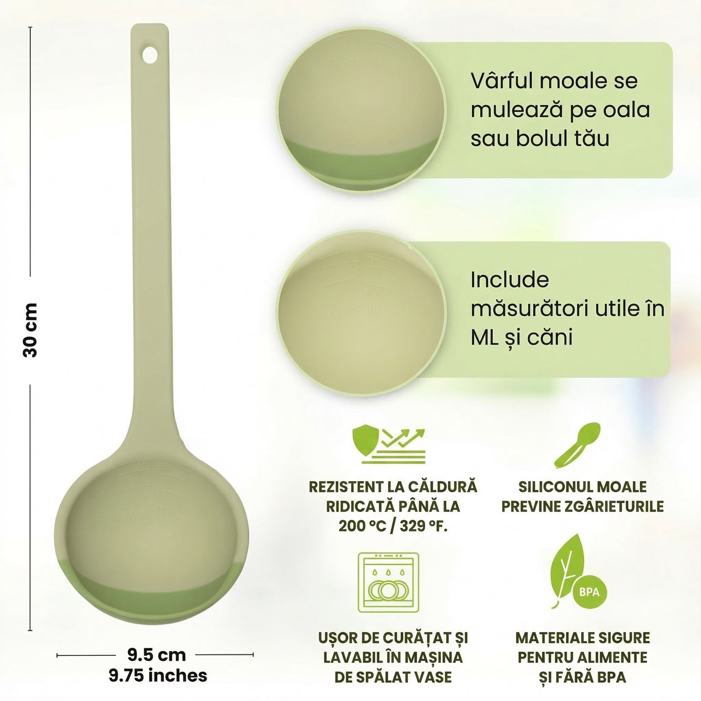 Polonicul Magic - Polonic Colorat din Silicon cu Vârf Moale care se Mulează pe Oale și Tigăi
