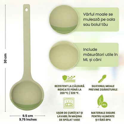 Polonicul Magic - Polonic Colorat din Silicon cu Vârf Moale care se Mulează pe Oale și Tigăi