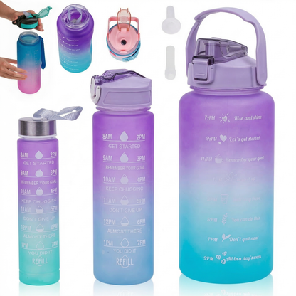 Set 3 Sticle Apă Motivațională Shaker Fitness - 2L, 0.7L, 0.3L