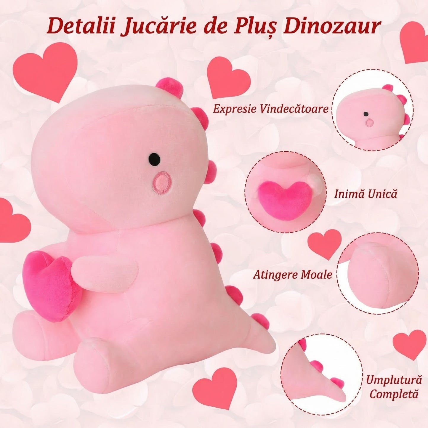 Jucărie de Pluș Dinozaur – Dino Moale și Iubitor, cu Inimioară în Brațe