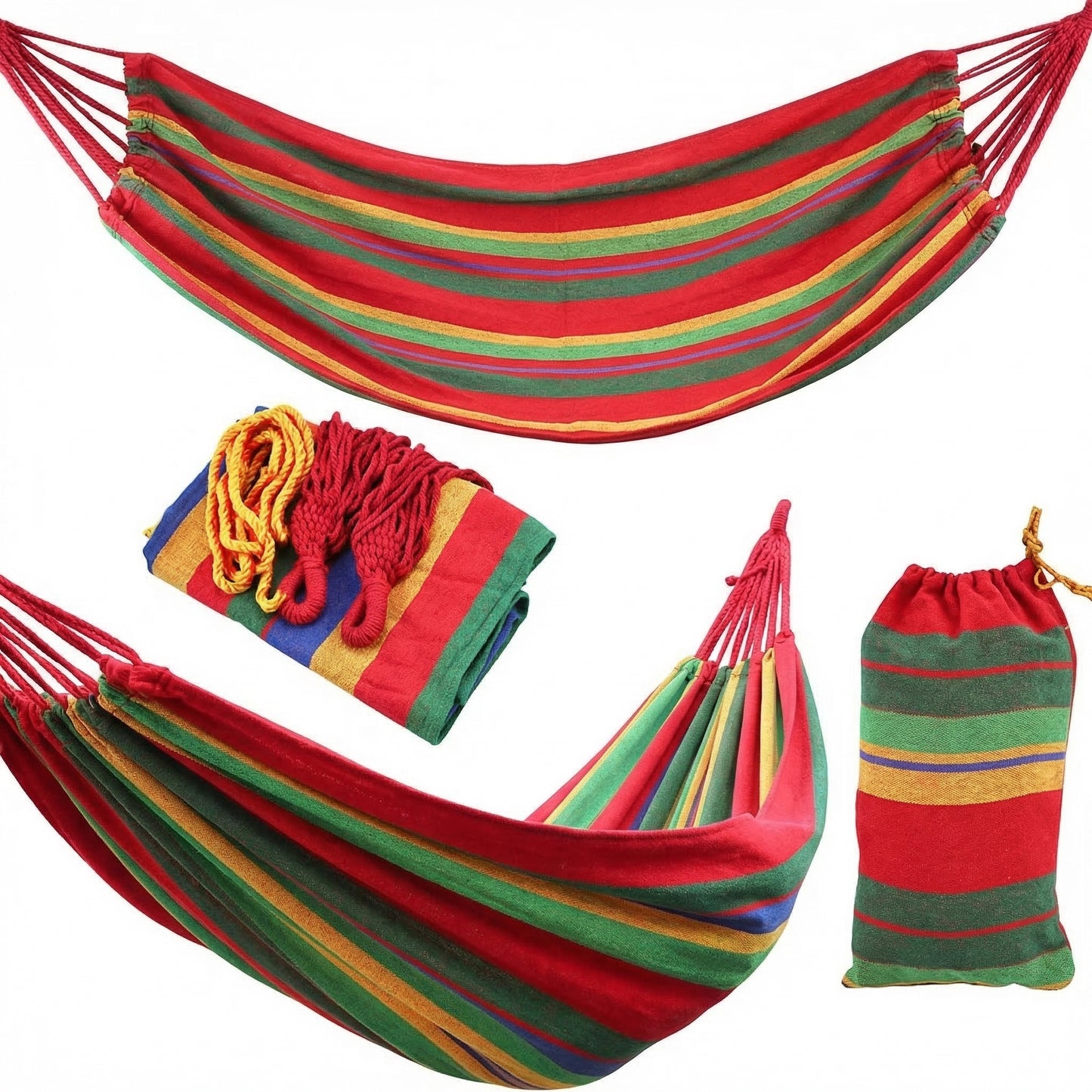Hamac din Bumbac Premium 190x150cm - Bicolor, Rezistent si Portabil