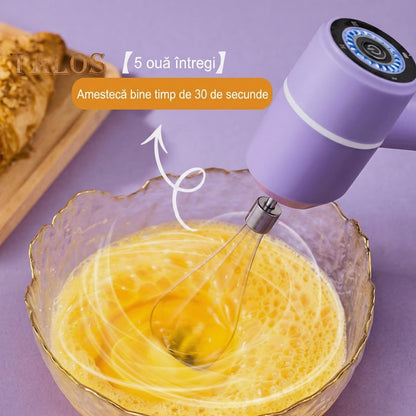 Mixer Electric Portabil Fără Fir cu Încărcare USB-C și 3 Viteze