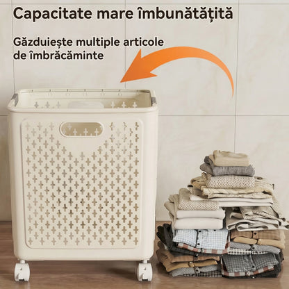Coș de Depozitare pentru Rufe Pliabil pe Roți