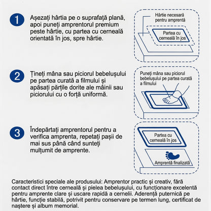Set Amprente Bebeluș Premium – Ramă Foto + Ink Pad Fără Contact