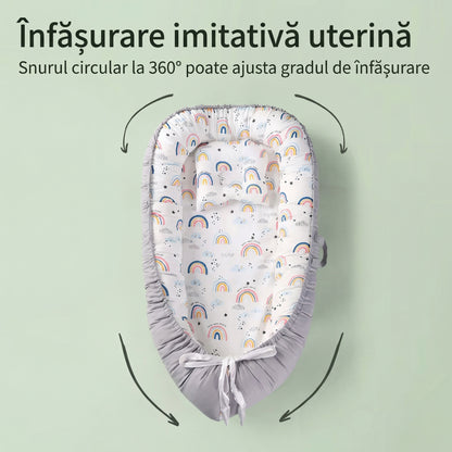 Cuib pentru Bebeluși din Bumbac – Lavabil, Portabil, Pliabil, Reglabil, Moale și Respirabil