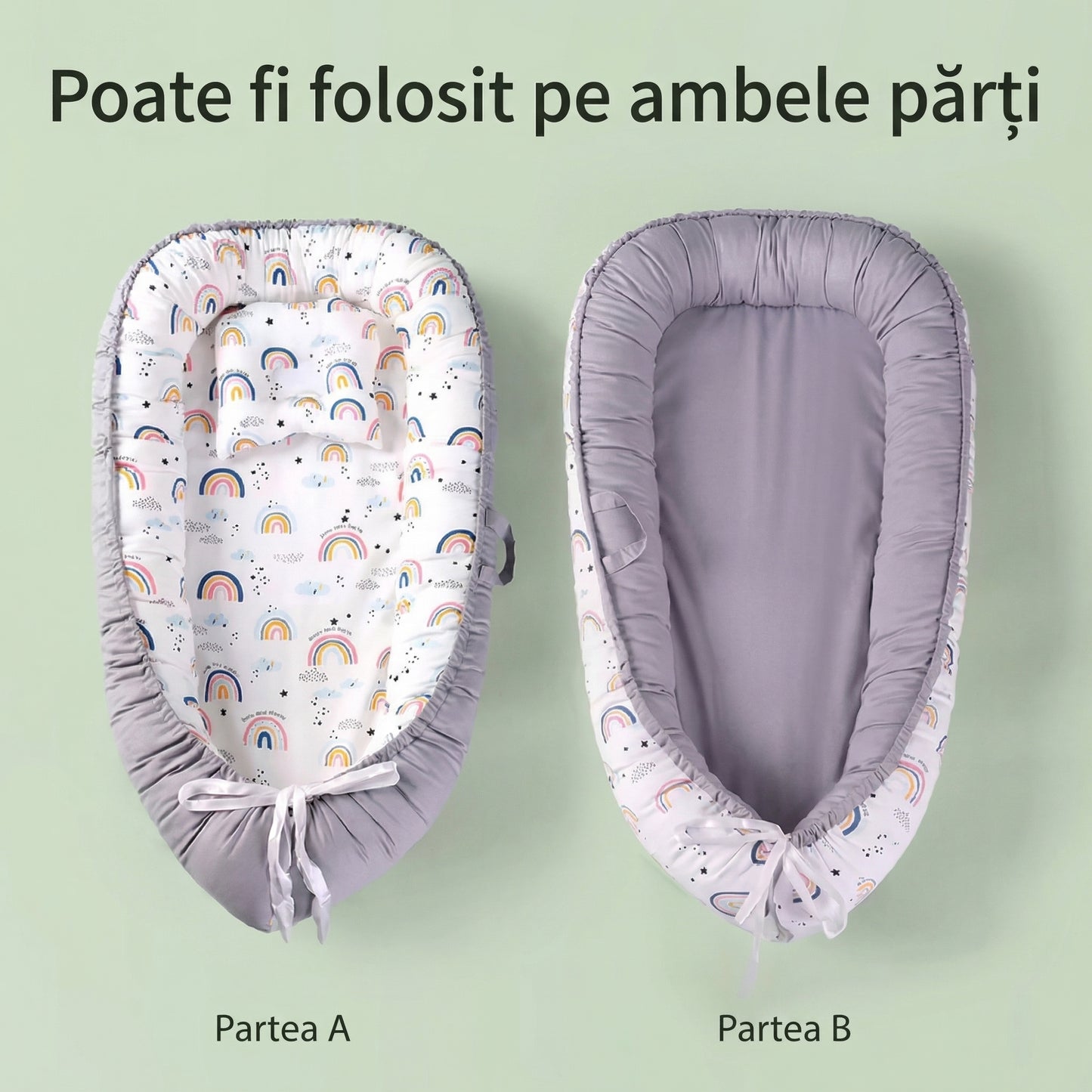 Cuib pentru Bebeluși din Bumbac – Lavabil, Portabil, Pliabil, Reglabil, Moale și Respirabil