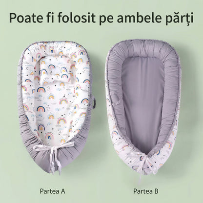 Cuib pentru Bebeluși din Bumbac – Lavabil, Portabil, Pliabil, Reglabil, Moale și Respirabil