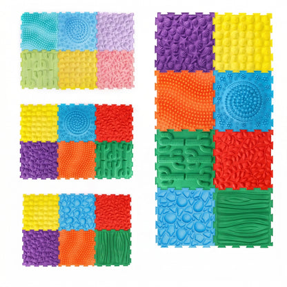 Covoraș de Masaj prin Acupresură pentru Picioare – Plăci Senzoriale Texturate Tip Puzzle pentru Stimulare Tactilă, Echilibru și Dezvoltarea Motricității la Copii