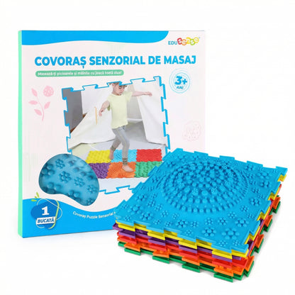 Covoraș de Masaj prin Acupresură pentru Picioare – Plăci Senzoriale Texturate Tip Puzzle pentru Stimulare Tactilă, Echilibru și Dezvoltarea Motricității la Copii