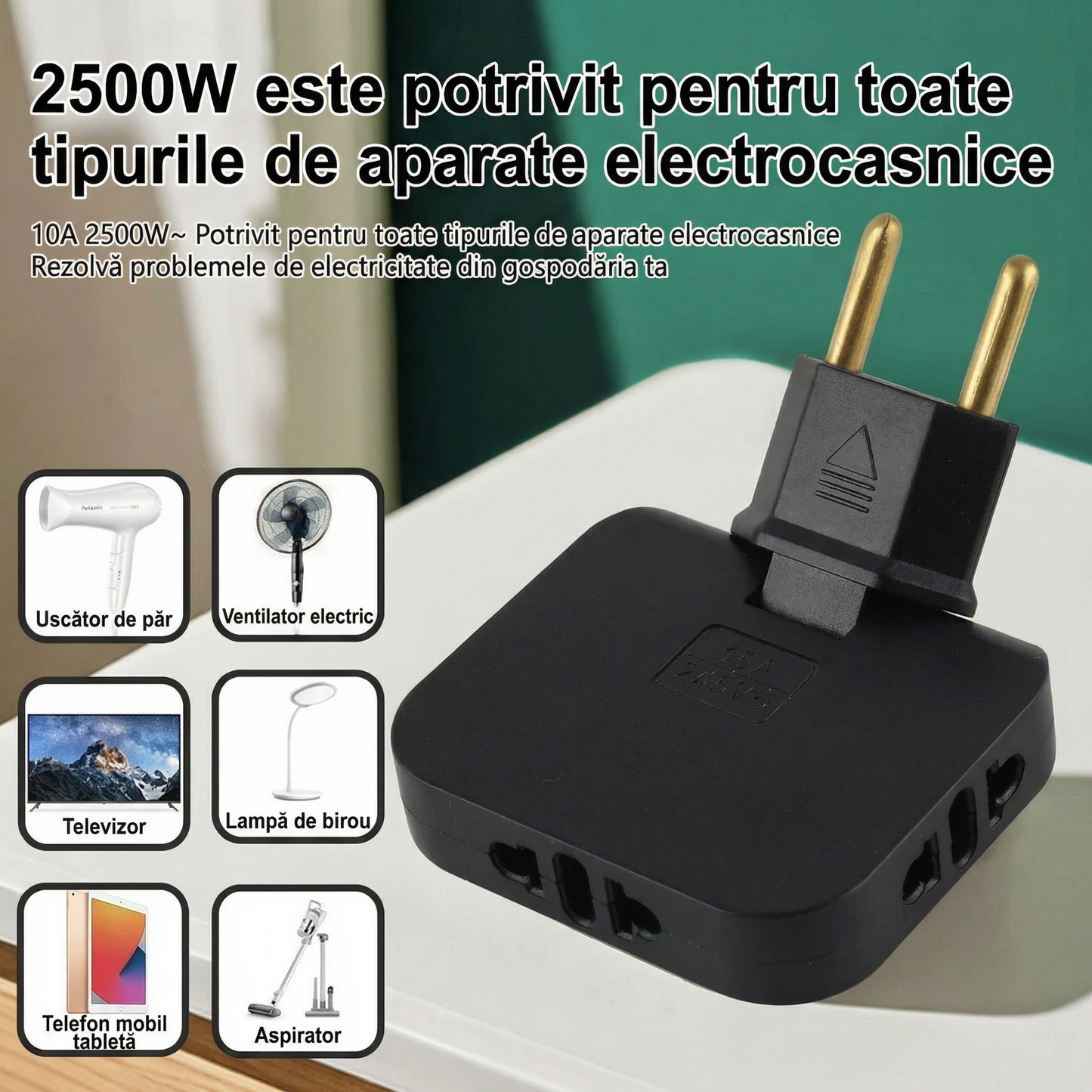 Adaptor Priză cu Cap Rotativ 180º