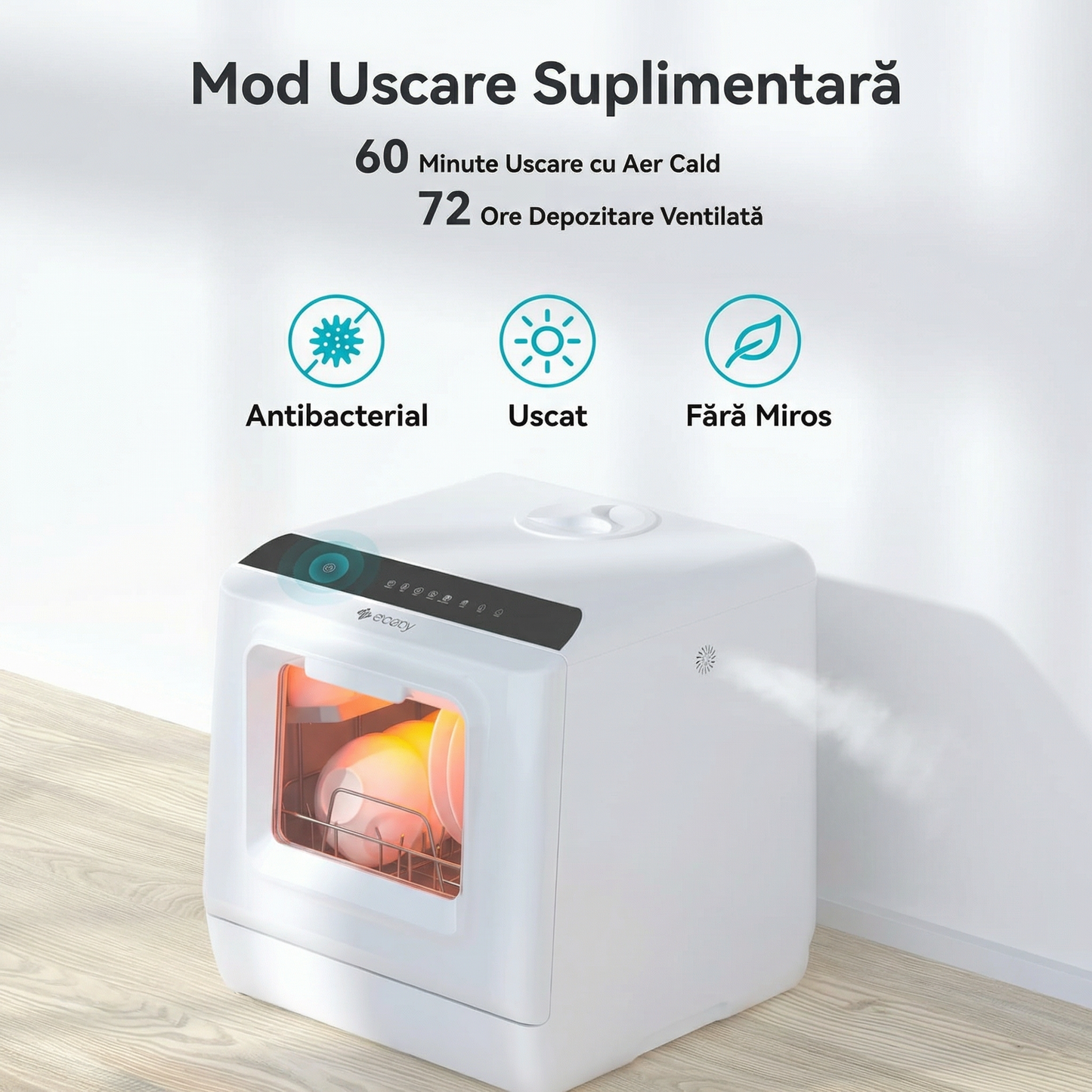 Mini Mașină de Spălat Vase cu Rezervor de Apă Integrat de 5L, Fără Racordare, 6 Programe de Spălare și Funcție Extra de Uscare cu Aer