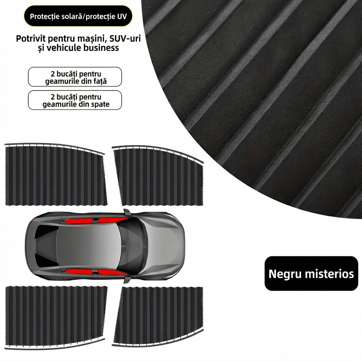 Set Parasolare Auto Premium 4 Piese – Protecție UV Totală și Interior Răcoros