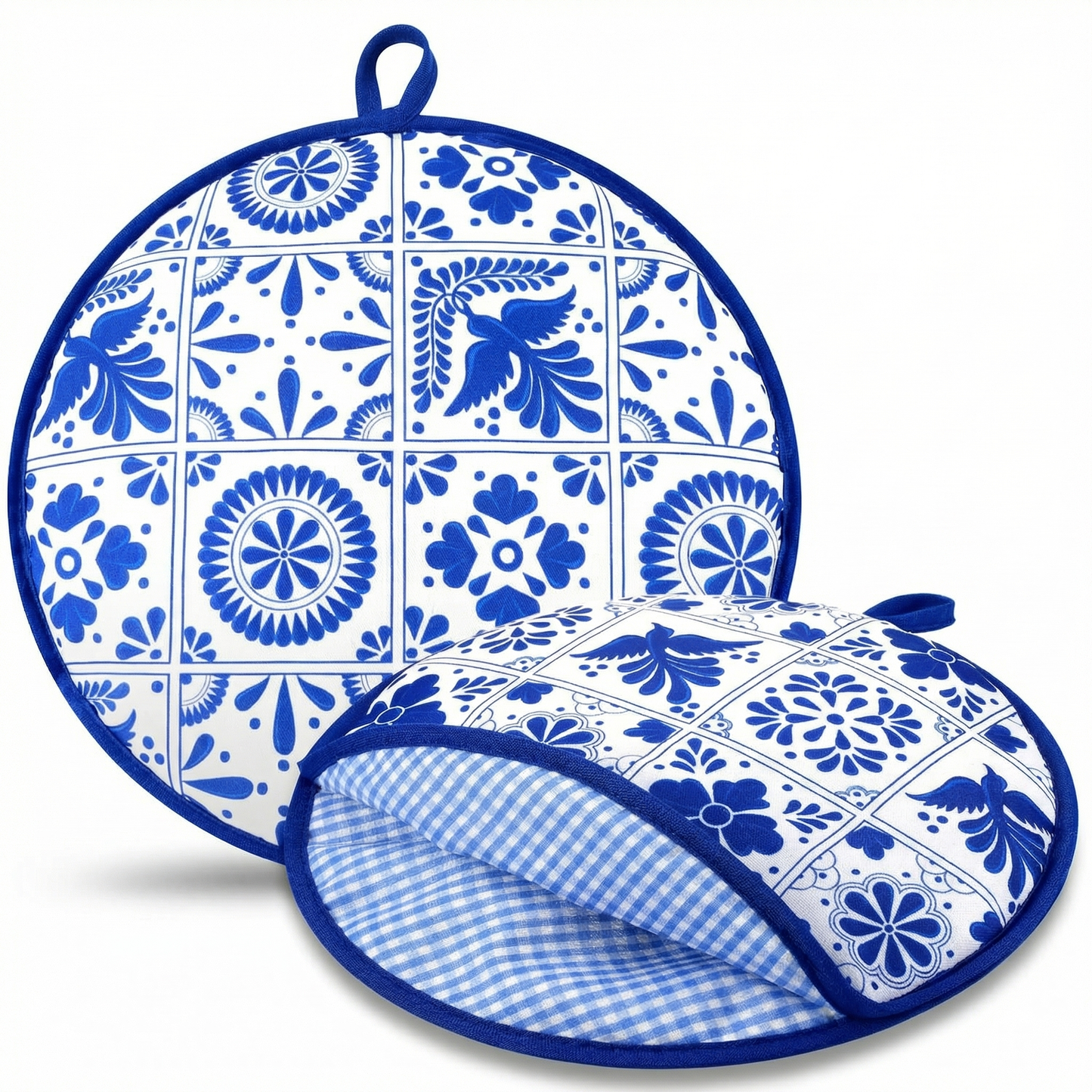Set 2 Huse Termice pentru Tortilla, 30 cm – Model Mexican Albastru, pentru Încălzire la Microunde